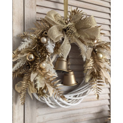 Glamour Christmas złoty wianek świąteczny z dzwonkami 35cm