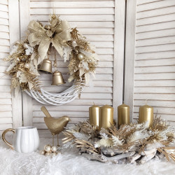 Boho Glamour wianek adwentowy złoty 35cm BEZ ŚWIEC