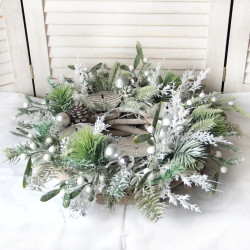 Silver wianek adwentowy 35cm BEZ ŚWIEC
