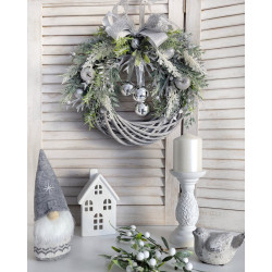 Glamour Christmas srebrny wianek świąteczny z dzwonkami 35cm