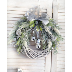Glamour Christmas srebrny wianek świąteczny z dzwonkami 35cm