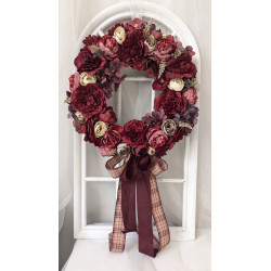 BURGUNDOWA ELEGANCJA klimatyczny wianek na drzwi, średnica 35cm