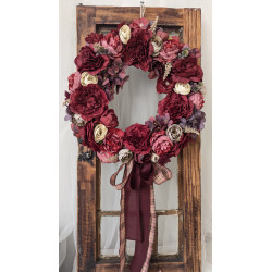 BURGUNDOWA ELEGANCJA klimatyczny wianek na drzwi, średnica 35cm