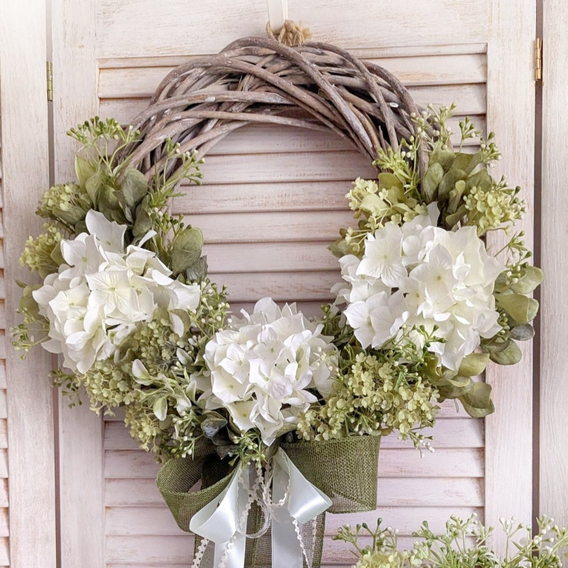 Evergreen Elegance wianek z hortensjami, 35-40cm