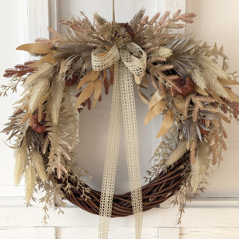 Wianek boho jesienny z dyniami, 35cm