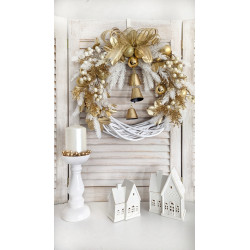 Golden Christmas biało-złoty wianek świąteczny z dzwonkami, 40cm