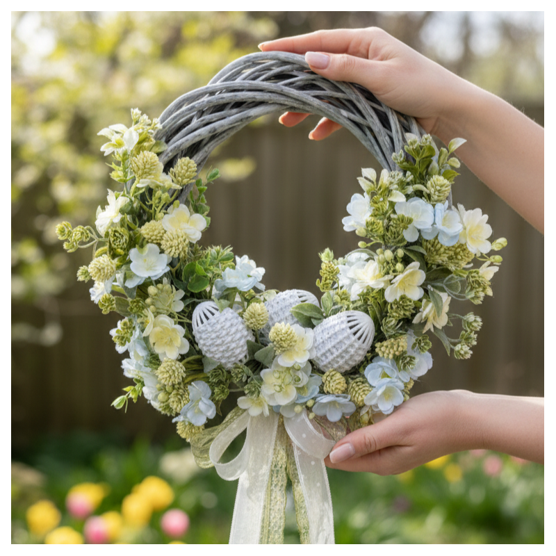 EASTER wianek Wielkanocny 35cm żółto-niebieski