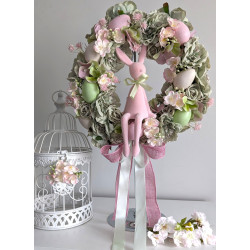 Wianek Wielkanocny z  różowym zającem, 35cm