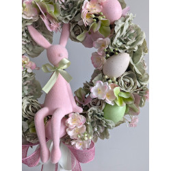 Wianek Wielkanocny z  różowym zającem, 35cm