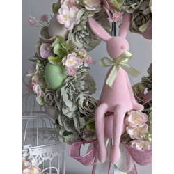 Wianek Wielkanocny z  różowym zającem, 35cm