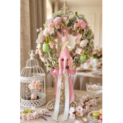 Wianek Wielkanocny z  różowym zającem, 35cm