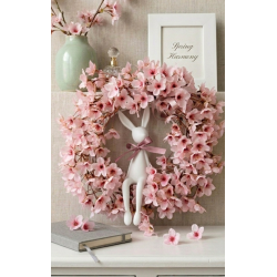 Różowy wianek Wielkanocny z zającem, 35cm