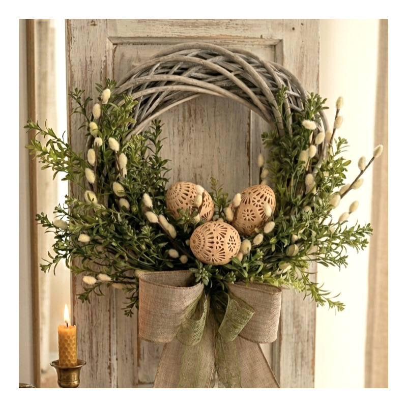 BAZIE wianek Wielkanocny z pisankami, 35cm