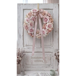 Romantyczne róże, klimatyczny wianek z wikliny 35cm