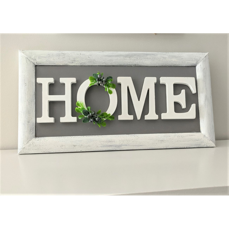 UPCYCLING - ozdoba ścienna ramka z napisem HOME