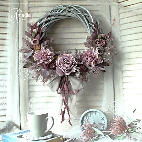 DUSTY ROSE wianek z wikliny, 35-40cm