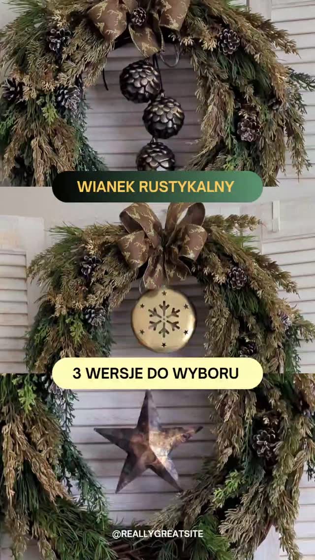 W weekend stworzyłam nowy wianek - tym razem wianek świąteczny w stylu rustykalnym, x dodatkami starego złota. Prezentuję go w trzech różnych wariantach: możecie wybrać tą, która Wam najbardziej odpowiada:
- z trzema bombkami w formie szyszek 
- z postarzaną gwiazdą 
- z zawieszką z motywem śnieżynki 
Jak Wam się podoba taka propozycja?

❇️ Wianek rustykalny dostępny od ręki 
❇️ Średnica aż 55cm!
❇️ Cena 259zł

Muszę przyznać, że zdjęcia nie do końca oddają urok tego wianka - w rzeczywistości gałązki są wyjątkowo piękne - lekko muśnięte warstwą starego złota 

#wianki #dekoracjeświąteczne #swiatecznywianek